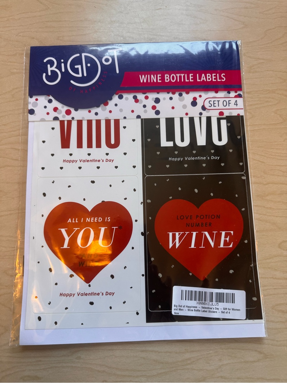 Red Heart Wine Bottle Labels - Set of 4